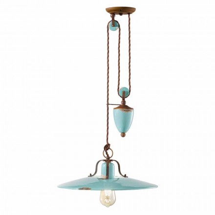 Lampada saliscendi country in metallo e ceramica Evelyn artigianale Viadurini