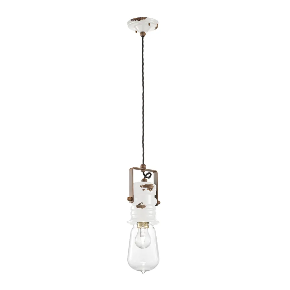 Lampada Sospensione Design Industriale in Ferro, Vetro e Ceramica - Urban Viadurini
