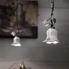 Lampada Sospensione in Metallo e Ceramica Decorata a Mano con Rosa - Pisa Viadurini