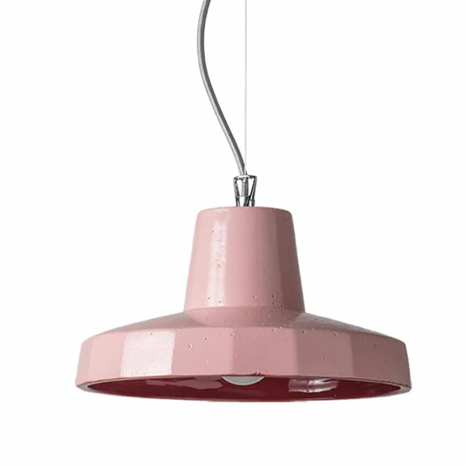 Lampada sospesa 30 cm, in ottone e maiolica toscana, Rossi Toscot Viadurini