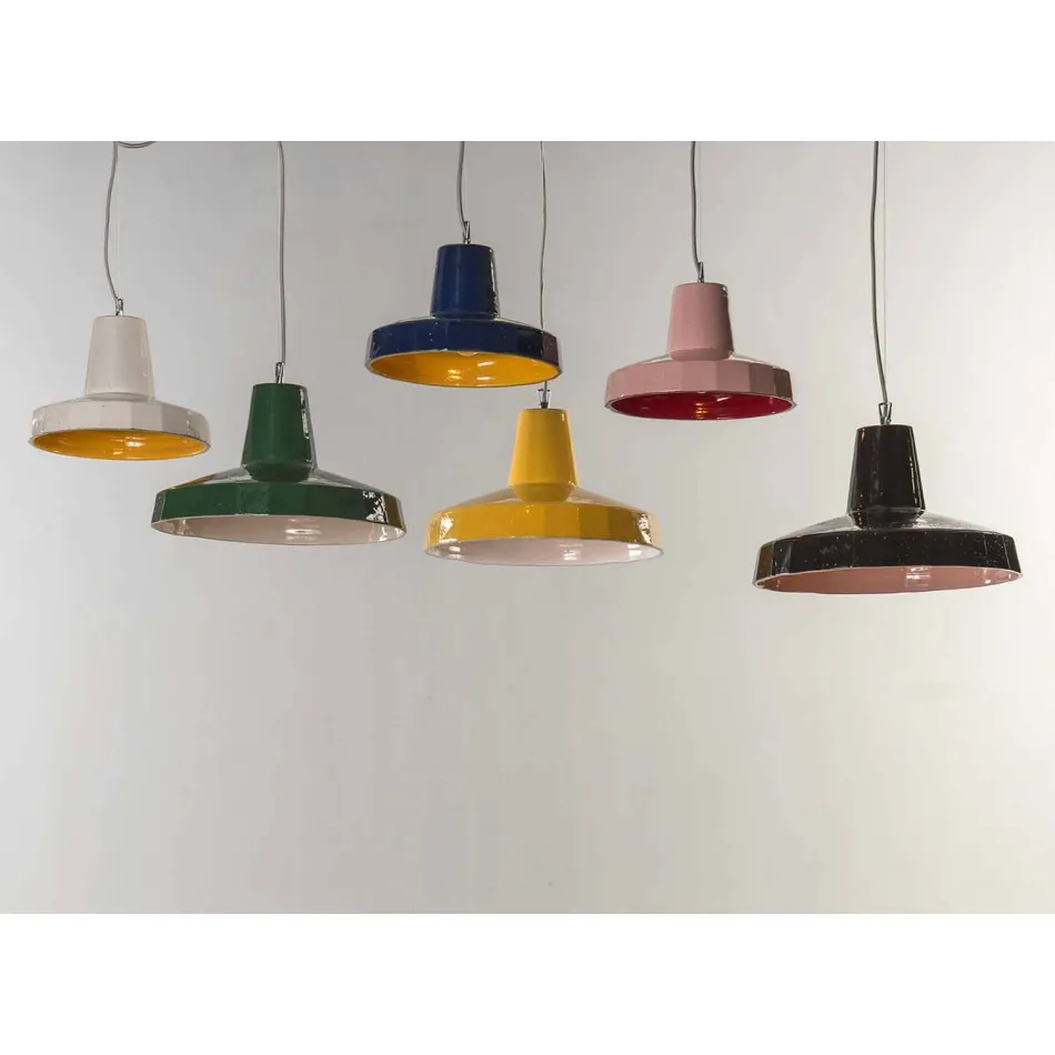 Lampada sospesa 30 cm, in ottone e maiolica toscana, Rossi Toscot Viadurini