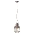 Lampada Sospesa Artigianale in Ferro e Ceramica con Griglia - Industrial Viadurini