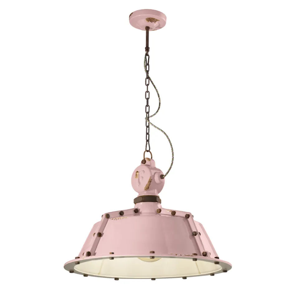 Lampada Sospesa Artigianale Industriale in Ferro e Ceramica - Industrial Viadurini