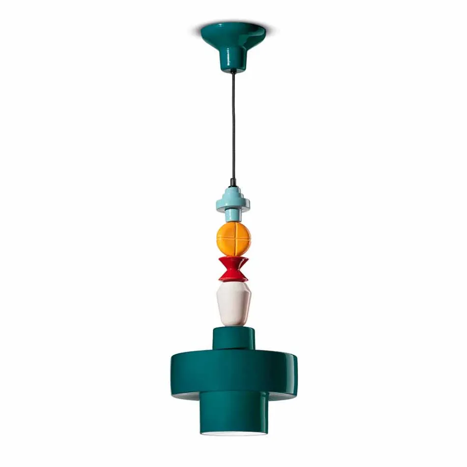 Lampada Sospesa Ceramica Giallo o Verde Retrò Made in Italy – Ferroluce Lariat Viadurini