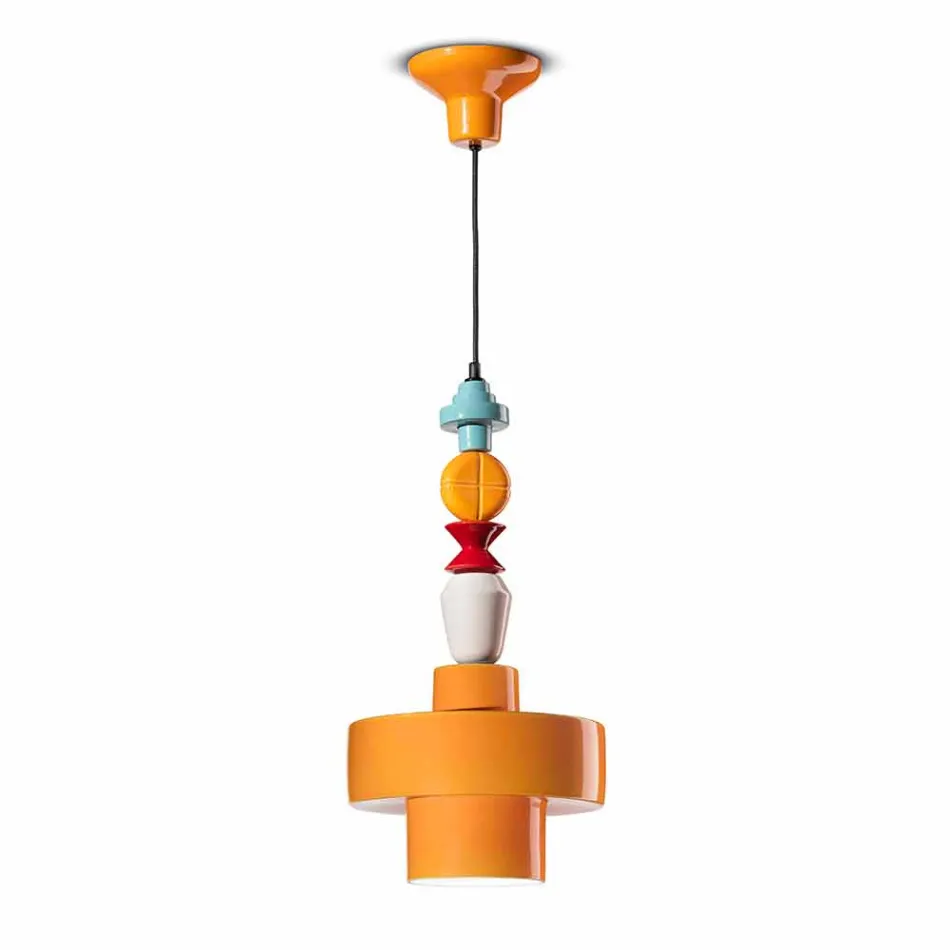 Lampada Sospesa Ceramica Giallo o Verde Retrò Made in Italy – Ferroluce Lariat Viadurini