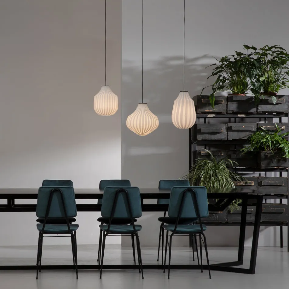 Lampada Sospesa Design Allungato in Vetro Bianco in Filigrana - Caravan Viadurini