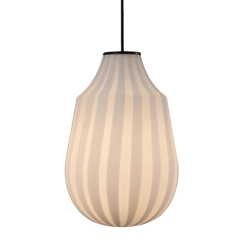 Lampada Sospesa Design Allungato in Vetro Bianco in Filigrana - Caravan Viadurini