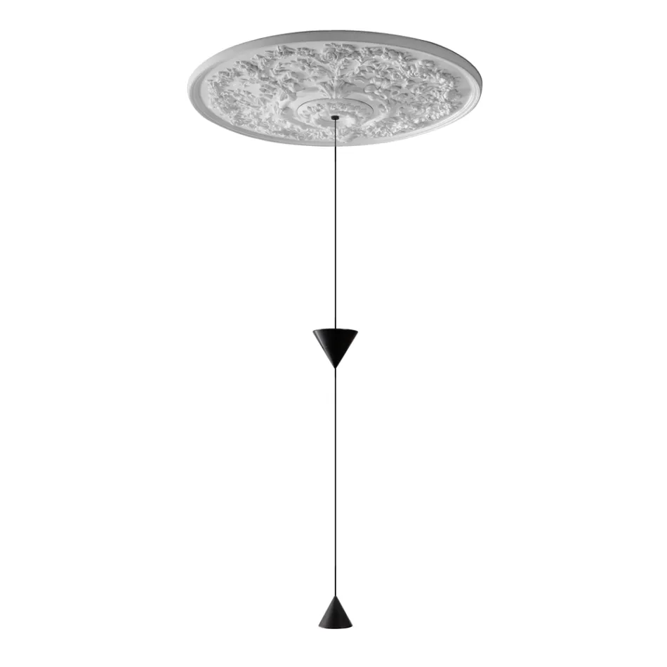 Lampada Sospesa di Design in Gesso bianco e Alluminio Nero 2 Coni - Tesera Viadurini