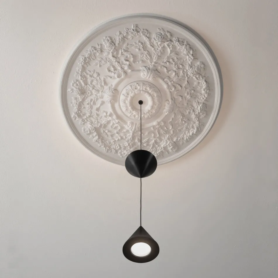Lampada Sospesa di Design in Gesso bianco e Alluminio Nero 2 Coni - Tesera Viadurini