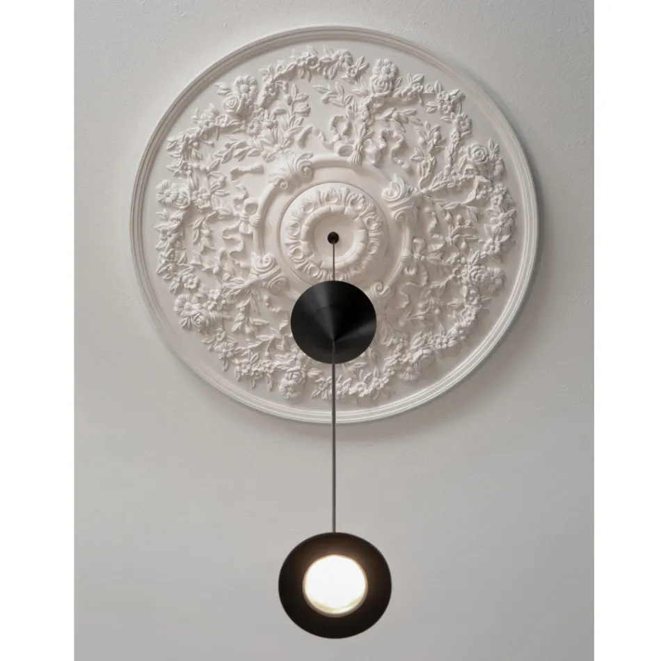 Lampada Sospesa di Design in Gesso bianco e Alluminio Nero 2 Coni - Tesera Viadurini