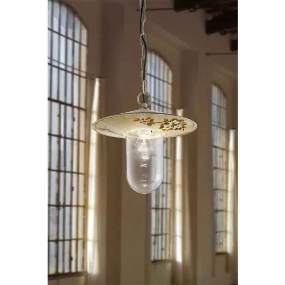 Lampada Sospesa Esterno in Alluminio Decoro Fiori Dipinto a Mano - Genova Viadurini