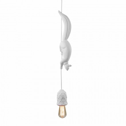 Lampada Sospesa in Ceramica Bianca Opaca con Scoiattolo e Ghianda - Scoiattolo Viadurini