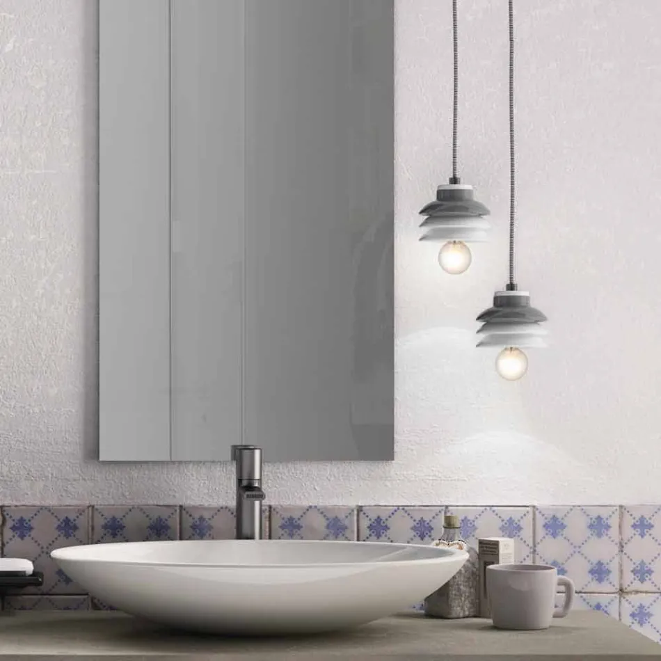 Lampada sospesa in ceramica e alluminio moderna fatta in Italia Asia Viadurini