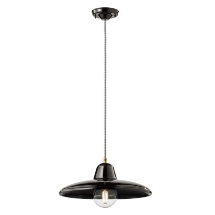 Lampada Sospesa in Ceramica Nera e Ferro Design Vintage Industriale - Bew Viadurini