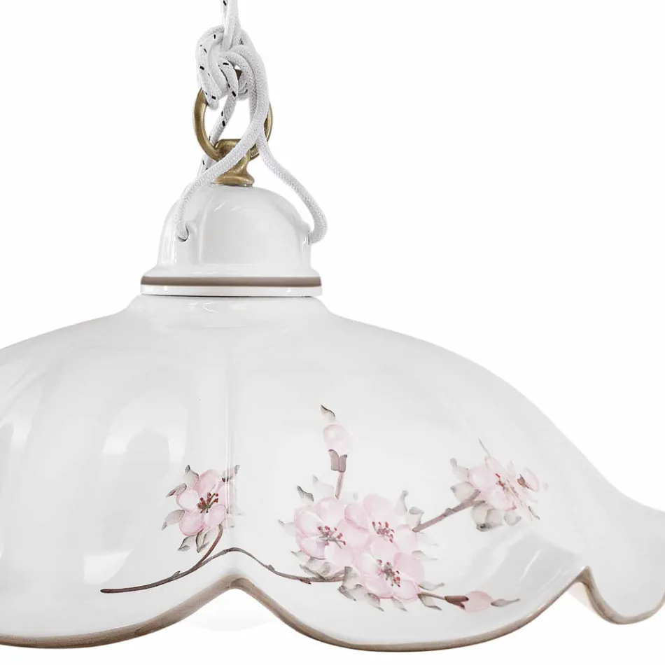Lampada Sospesa in Ferro e Ceramica Ondulata Decorata a Mano - Belluno Viadurini