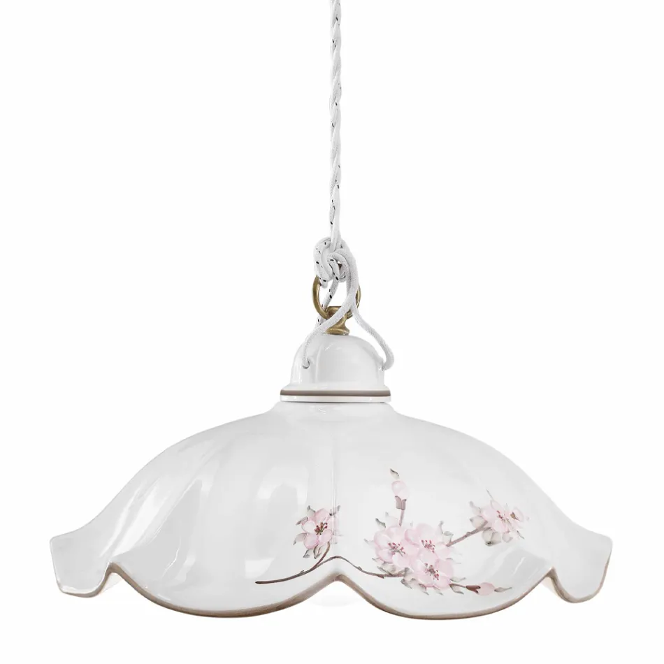 Lampada Sospesa in Ferro e Ceramica Ondulata Decorata a Mano - Belluno Viadurini