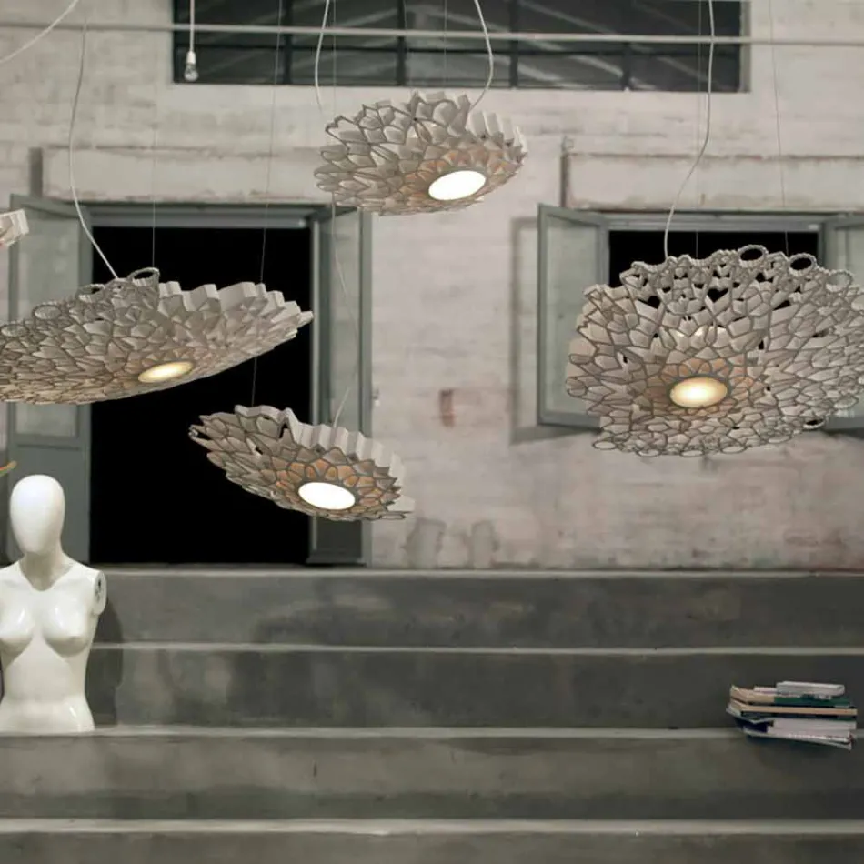 Lampada Sospesa in Tecnopolimero Bianco o Oro Design 2 Dimensioni - Cattedrale Viadurini