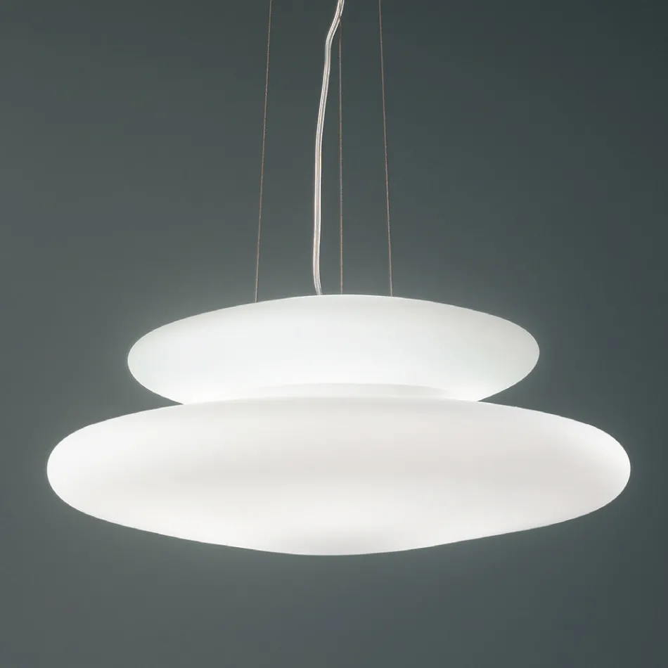 Lampada Sospesa in Vetro Bianco Soffiato e Metallo Cromato - Illumina Viadurini