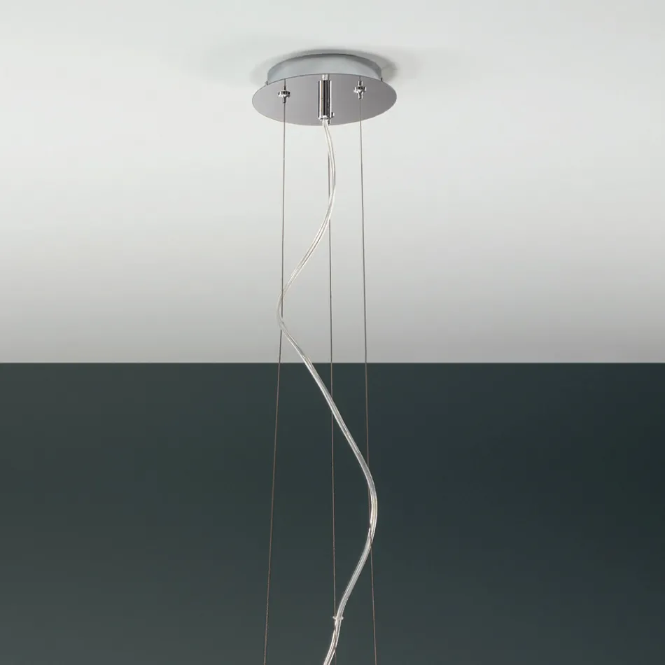 Lampada Sospesa in Vetro Bianco Soffiato e Metallo Cromato - Illumina Viadurini