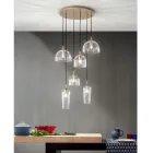 Lampada Sospesa in Vetro Soffiato Rigato e Metallo Verniciato - Giuliano Viadurini