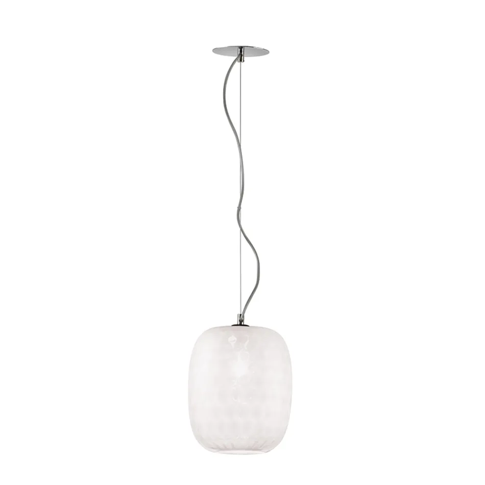 Lampada Sospesa in Vetro Veneziano e Metallo Cromato Made in Italy - Calima Viadurini