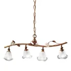 Lampada Sospesa Lineare 4 Luci in Ferro, Vetro e Rose di Ceramica - Siena Viadurini