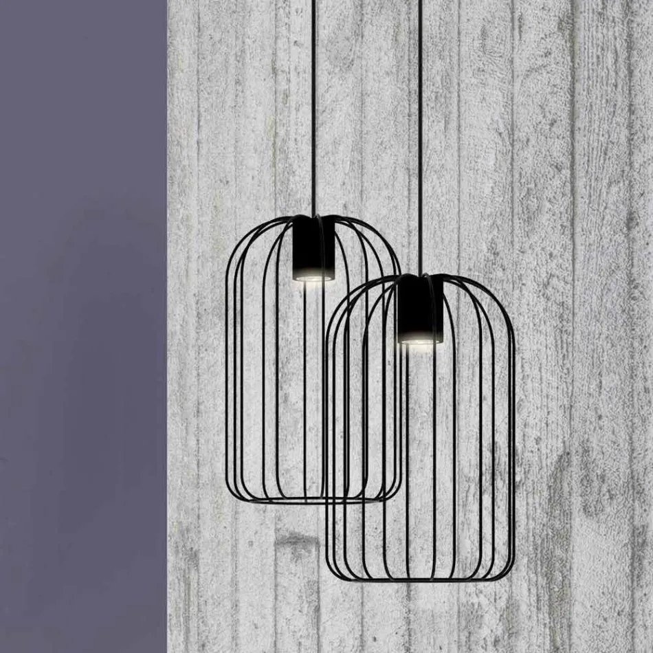 Lampada Sospesa Moderna con Struttura in Filo Metallico Made in Italy - Gabbia Viadurini