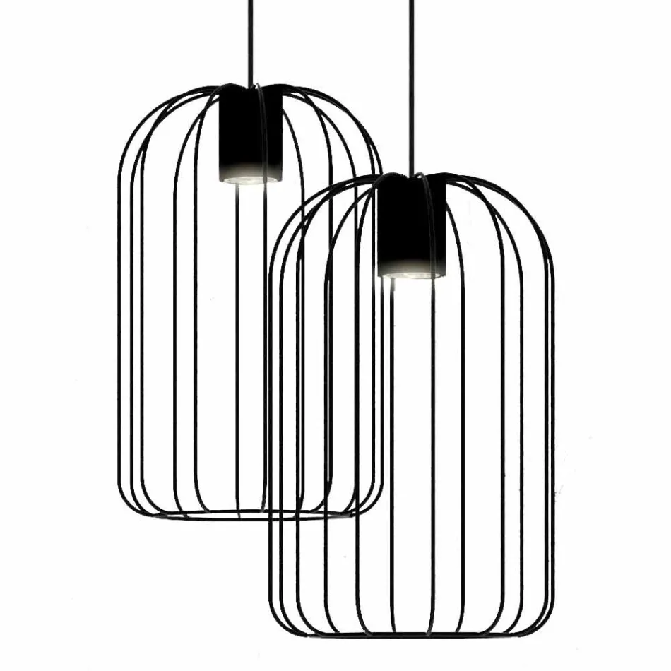 Lampada Sospesa Moderna con Struttura in Filo Metallico Made in Italy - Gabbia Viadurini
