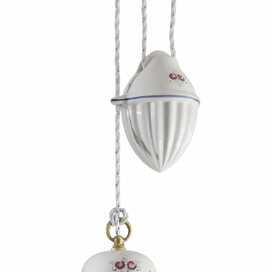 Lampada Sospesa Saliscendi Ceramica Artigianale in Ceramica e Ferro - Roma Viadurini