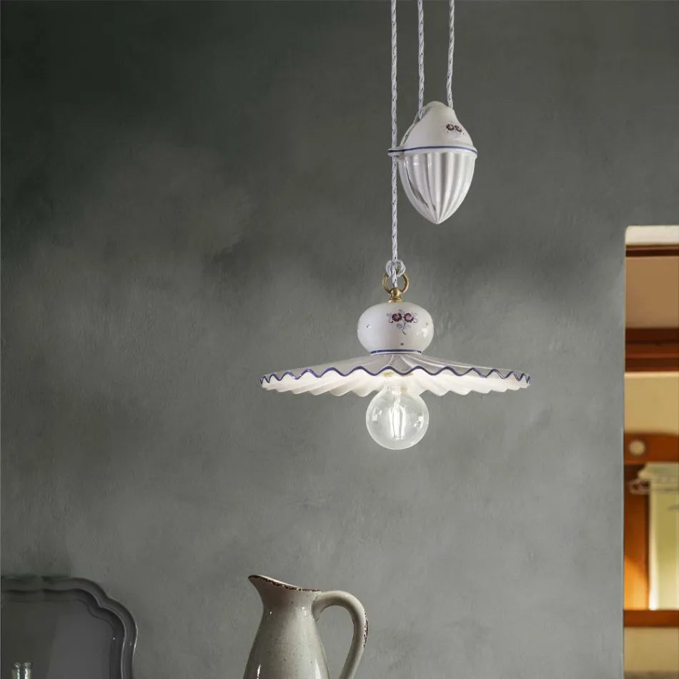 Lampada Sospesa Saliscendi Ceramica Artigianale in Ceramica e Ferro - Roma Viadurini