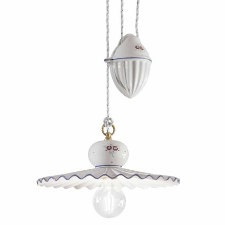 Lampada Sospesa Saliscendi Ceramica Artigianale in Ceramica e Ferro - Roma Viadurini