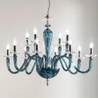 Lampadario 12 Luci Classico in Vetro Fatto a Mano e Cristallo - Mariangela Viadurini