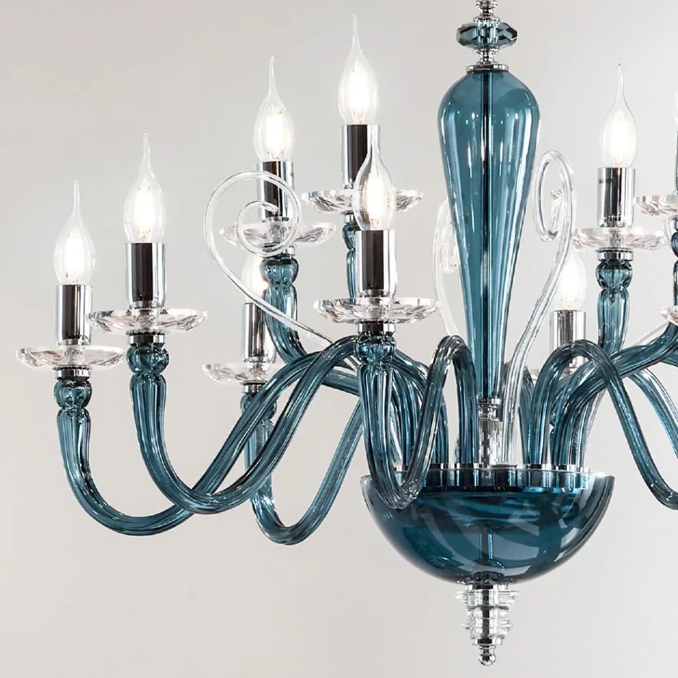 Lampadario 12 Luci Classico in Vetro Fatto a Mano e Cristallo - Mariangela Viadurini