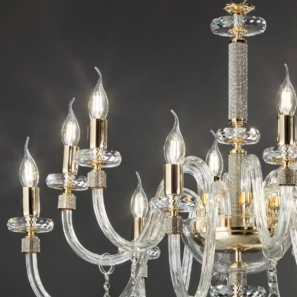 Lampadario 12 Luci Classico in Vetro Italiano Lavorato a Mano - Similo Viadurini