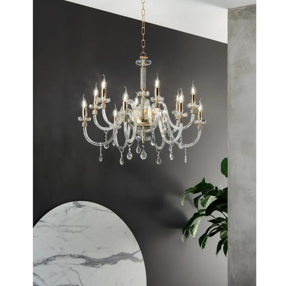 Lampadario 12 Luci Classico in Vetro Italiano Lavorato a Mano - Similo Viadurini