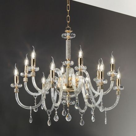 Lampadario 12 Luci Classico in Vetro Italiano Lavorato a Mano - Similo Viadurini