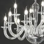 Lampadario 12 Luci Classico in Vetro Trasparente a Mano Italiano - Rapallo Viadurini