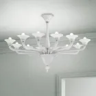 Lampadario 12 Luci in Vetro di Venezia Bianco e Metallo Cromato - Ismail Viadurini