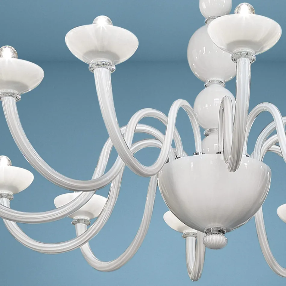 Lampadario 12 Luci in Vetro di Venezia e Metallo Made in Italy - Foscarino Viadurini