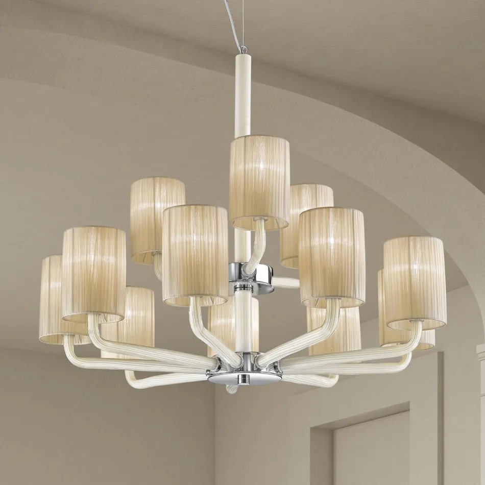 Lampadario 12 Luci in Vetro di Venezia e Metallo Made in Italy - Graham Viadurini