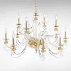 Lampadario 12 Luci in Vetro Soffiato e Cristallo di Lusso Classico - Cassea Viadurini