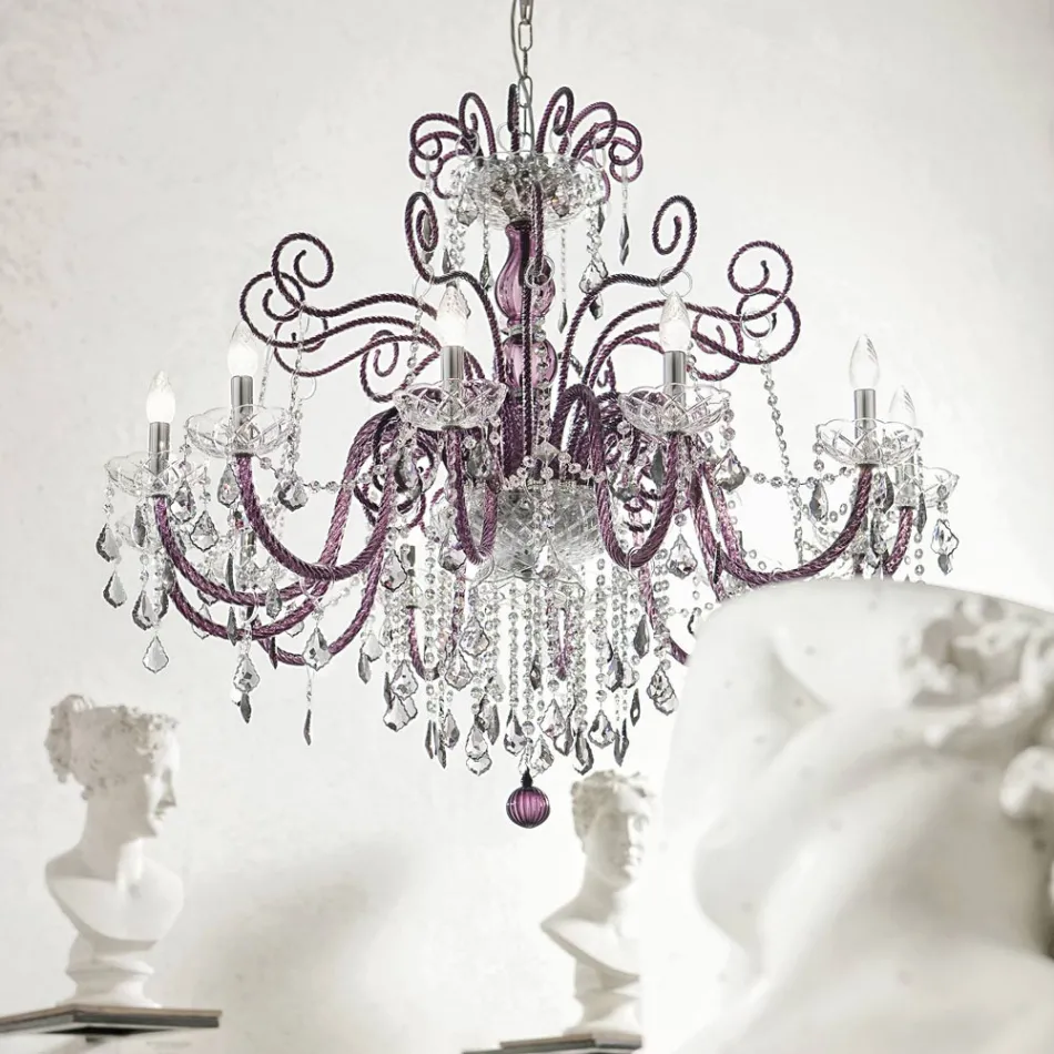 Lampadario 12 Luci in Vetro Veneziano Ametista Made in Italy - Fiorentino Viadurini