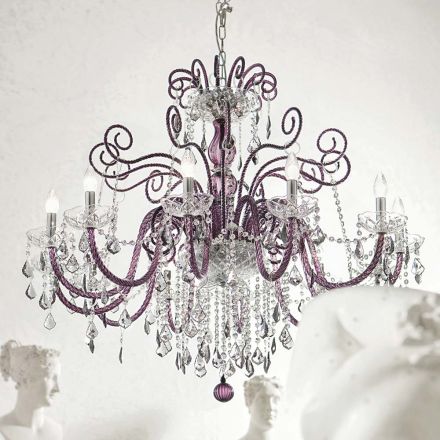 Lampadario 12 Luci in Vetro Veneziano Ametista Made in Italy - Fiorentino Viadurini