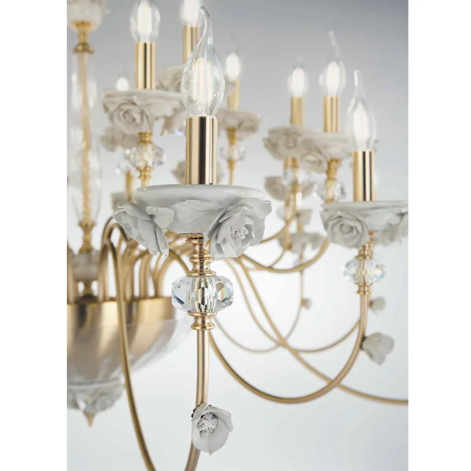 Lampadario 18 Luci Classico in Porcellana e Vetro Soffiato Lusso - Eteria Viadurini