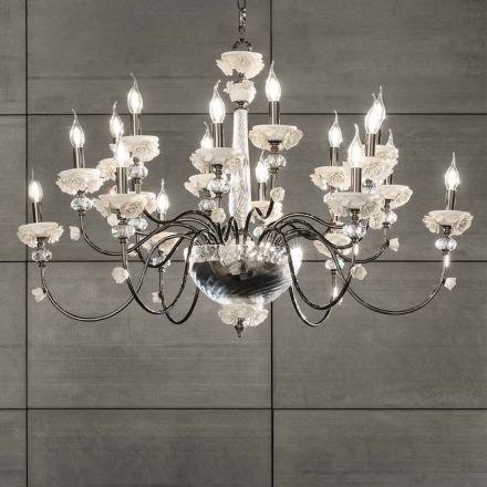 Lampadario 18 Luci Classico in Porcellana e Vetro Soffiato Lusso - Eteria Viadurini