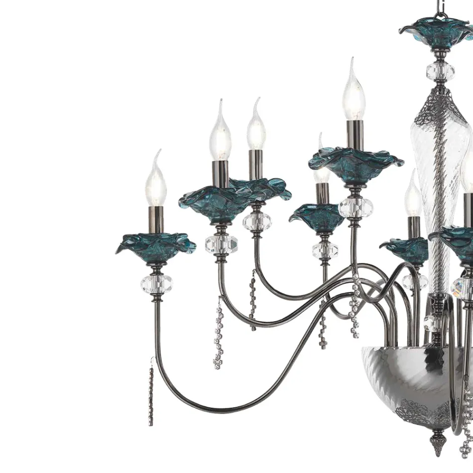 Lampadario 18 Luci Classico in Vetro, Cristallo e Metallo Lusso - Flanders Viadurini