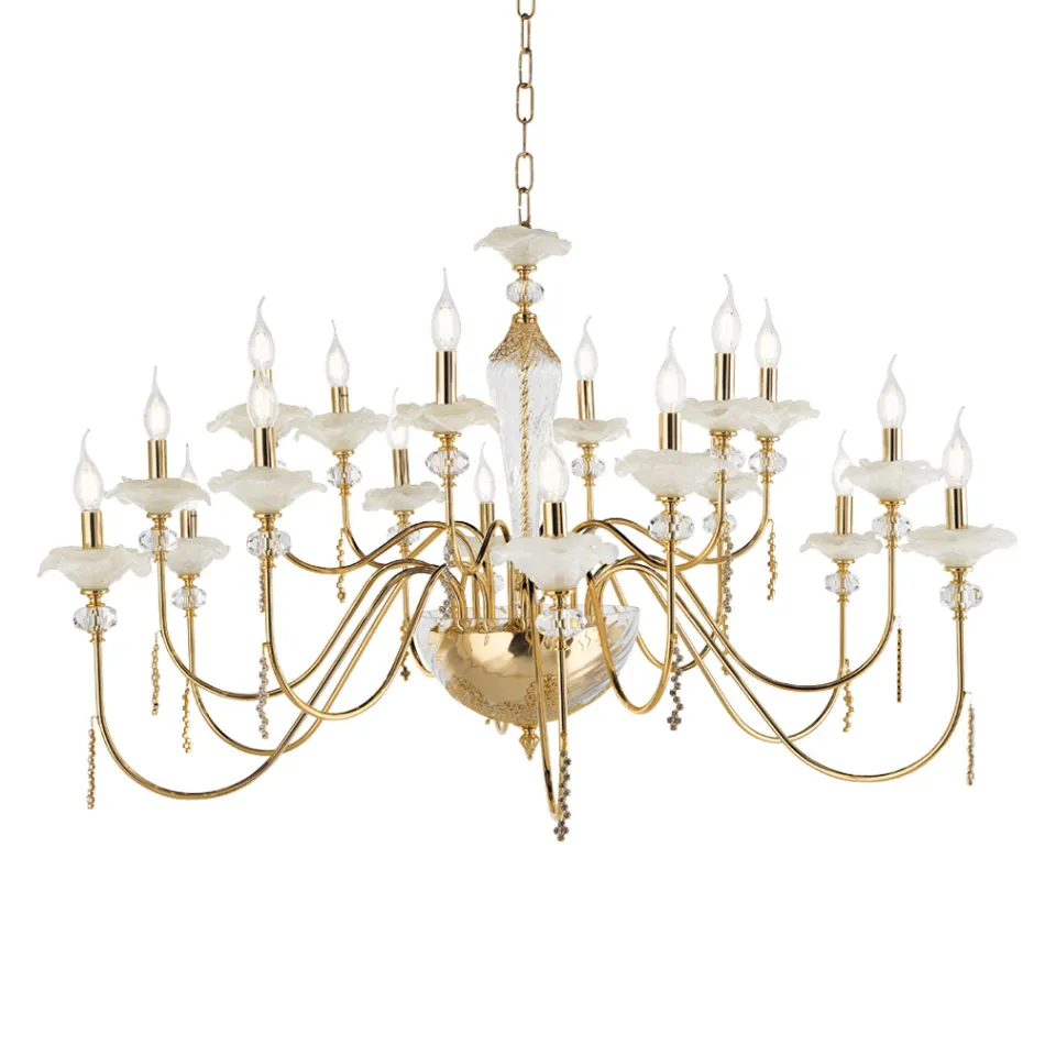 Lampadario 18 Luci Classico in Vetro, Cristallo e Metallo Lusso - Flanders Viadurini