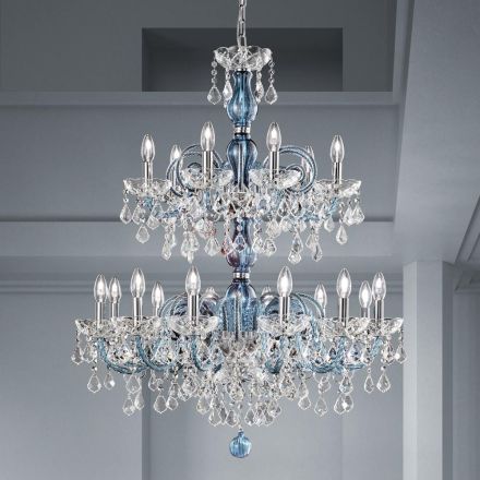 Lampadario 18 Luci in Vetro Veneziano e Metallo Stile Classico - Fiorentino Viadurini
