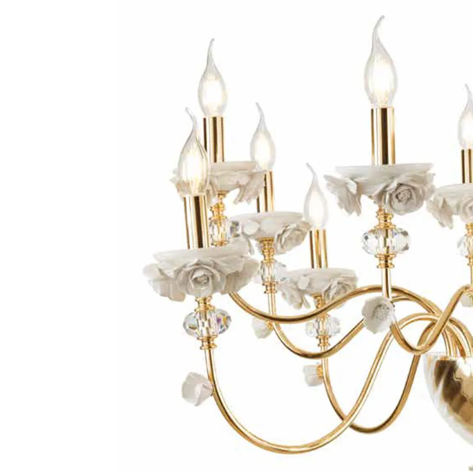 Lampadario 24 Luci Classico in Porcellana e Vetro Soffiato Lusso - Eteria Viadurini