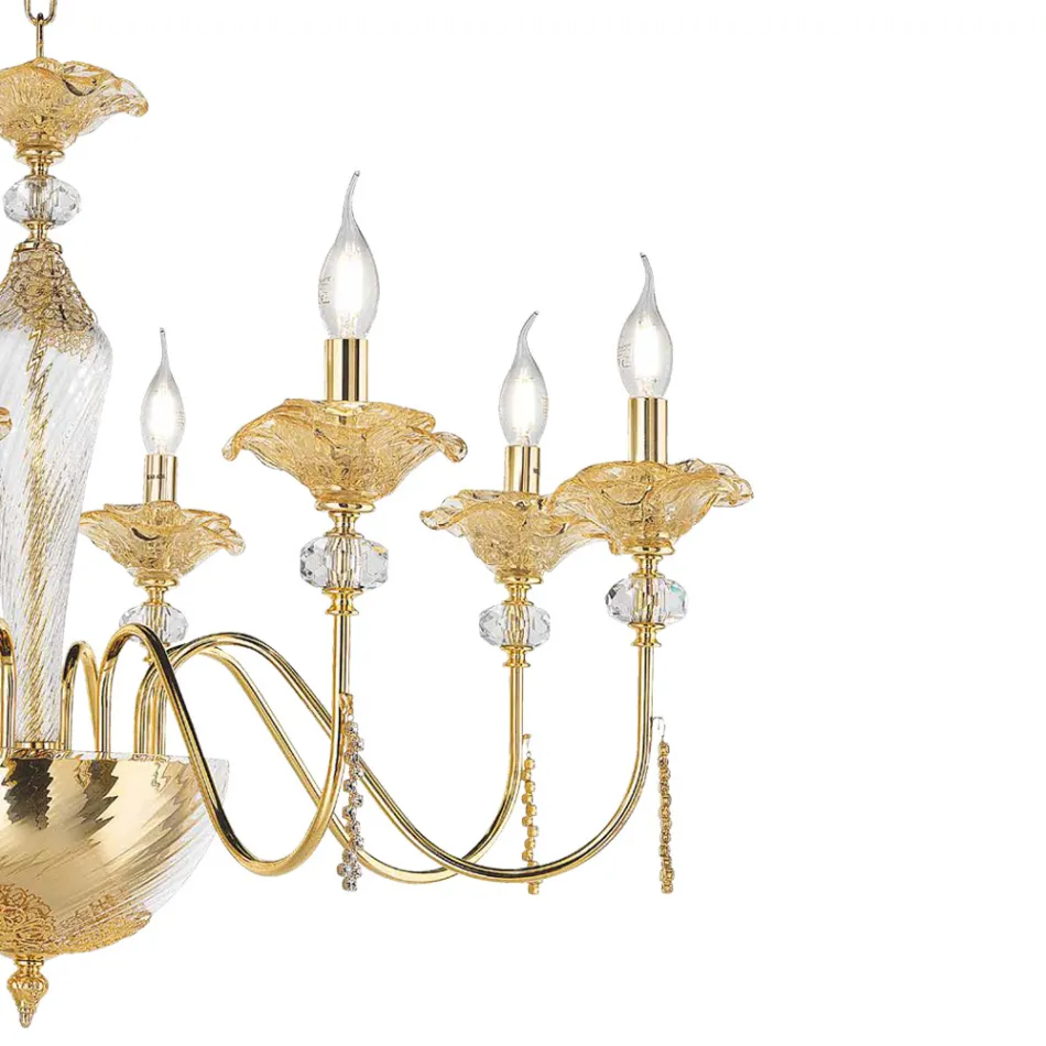 Lampadario 24 Luci Classico in Vetro, Cristallo e Metallo Lusso - Flanders Viadurini